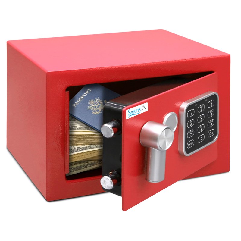 Electronic Safe Box with Digital Touchpad and Mechanical Override - Compact Steel Security Safe (Red)