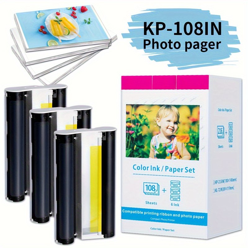 Canon Selphy Photo Paper & Ink Set 4x6 Inch Glossy Compatible KP-108IN