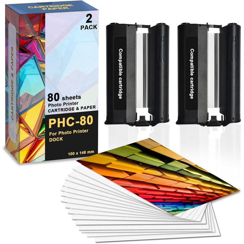 Photo Paper and Cartridge Refill Pack for Kodak PD460 4x6 Photo Printer - 80 Sheets