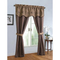 Sheer Damask Paisley Window Curtain & Valance Set - Brown, 5 Piece
