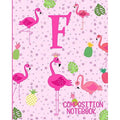 Pink Flamingo Initial F Composition Notebook - Wide Ruled 8x10 Inches, 120 Pages