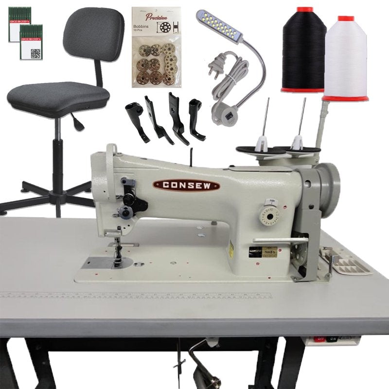 Industrial Sewing Machine with Chair Bundle for Heavy-Duty Fabric & Leather