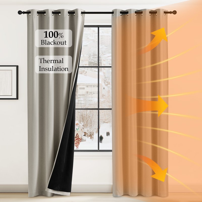 Blackout Thermal Insulated Grommet Curtains for Bedroom and Living Room