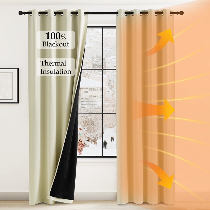 Blackout Thermal Insulated Curtain Panels Grommet 42x63 Greyish Green