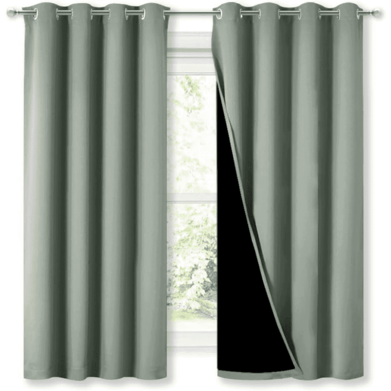 Blackout Thermal Insulated Curtain Panels Grommet 42x63 Greyish Green