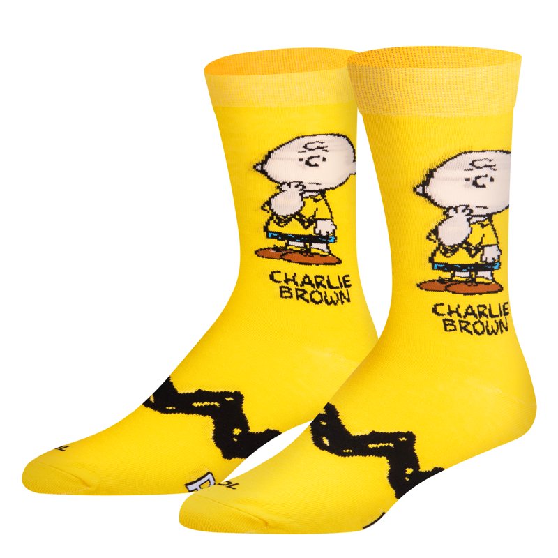 Men's Crew Socks with Charlie Brown Peanuts Cartoon Design - Retro Style