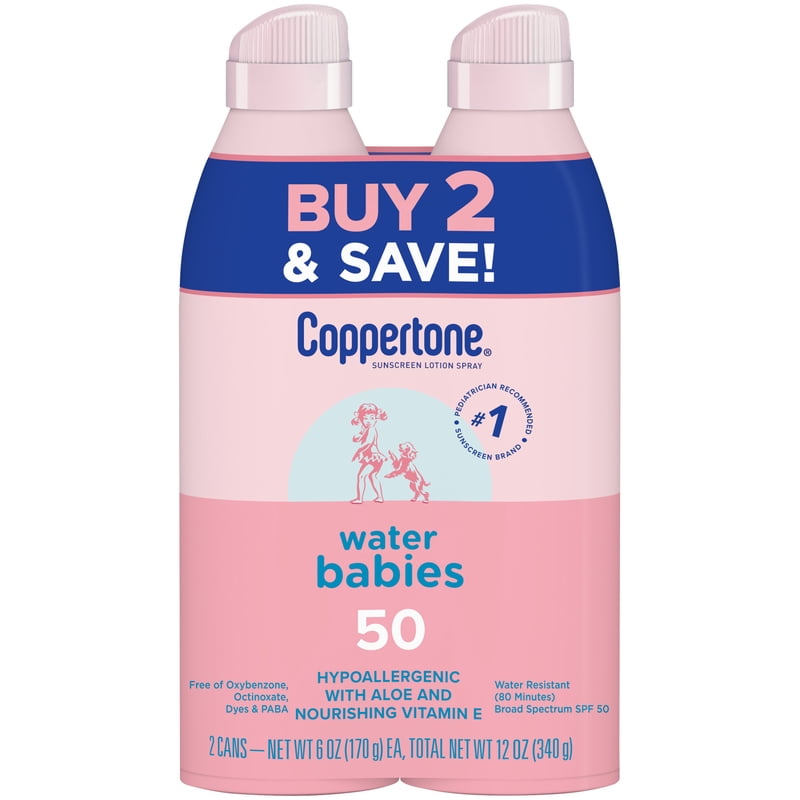 Baby Sunscreen Spray SPF 50 - Water-Resistant, Gentle for Delicate Skin, Pack of 2 - 6 Oz
