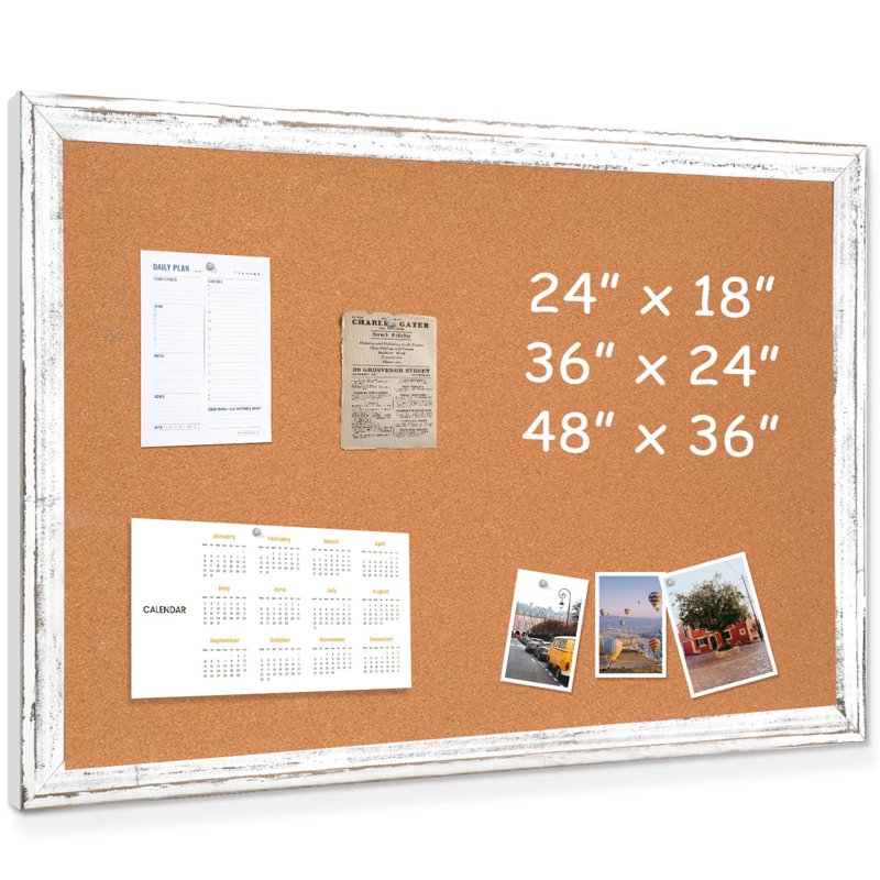 24 x 18 Inch Cork Bulletin Board with White Wooden Frame - Memo Notice Pin Board