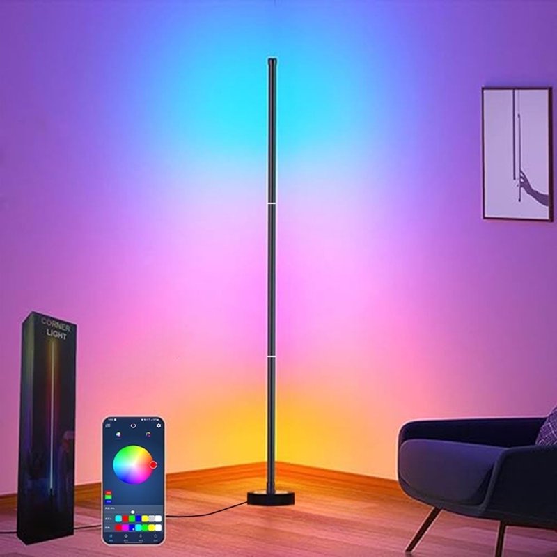RGB Corner Floor Lamp with App Control and Music Sync - Dimmable Mood Lighting