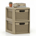 2-Drawer Storage Cabinet with Wicker Pattern Handles for Bedroom Bathroom - Compact Organizer