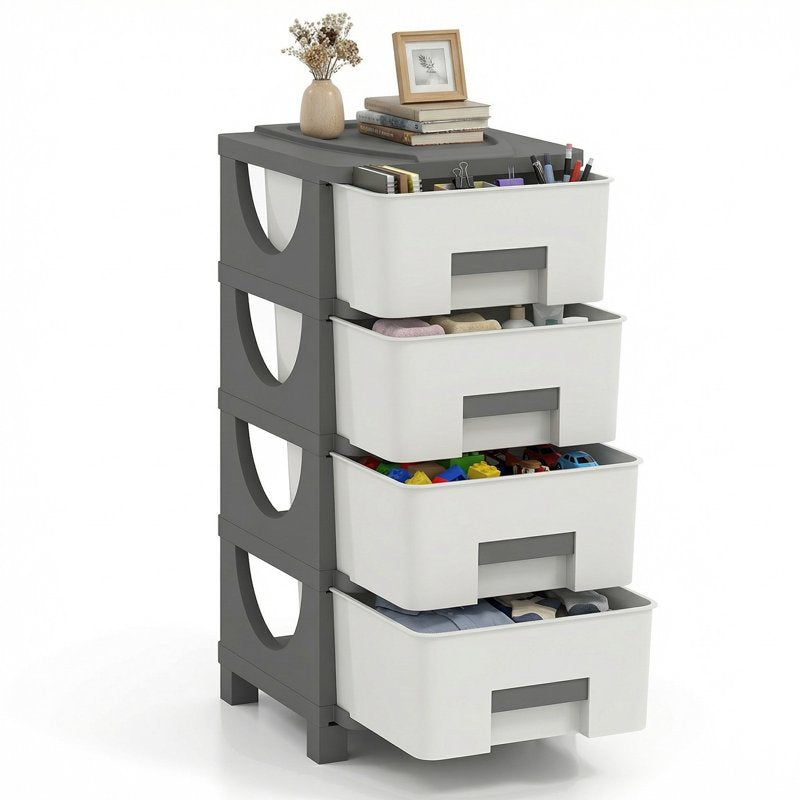 Plastic 4-Drawer Storage File Cabinet - Space-Saving Organizer for Bedroom & Office