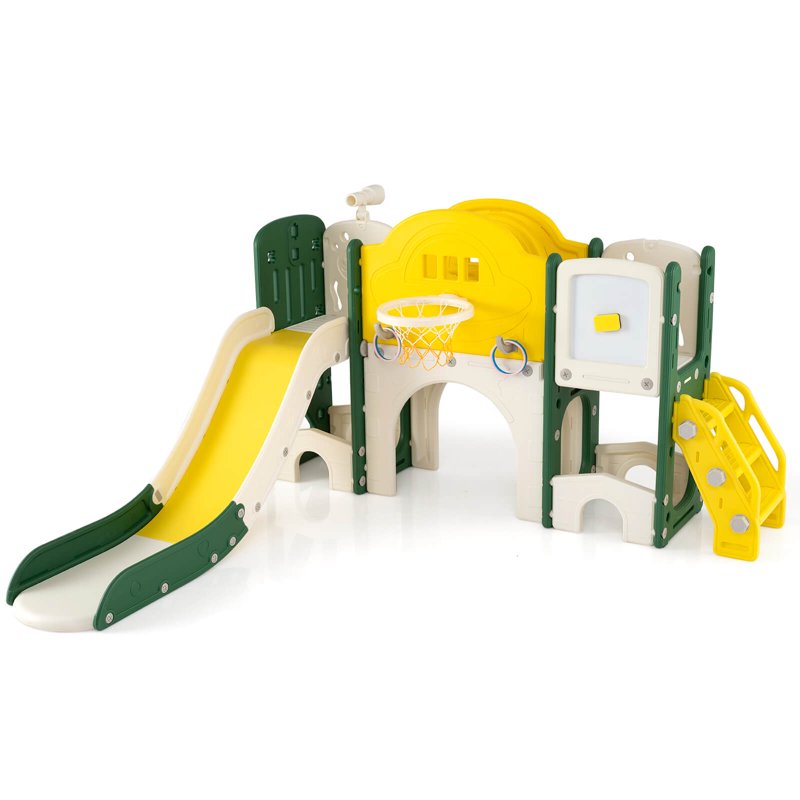 10-in-1 Toddler Indoor Playground Set with Slide, Whiteboard & Telescopic Ring Toss
