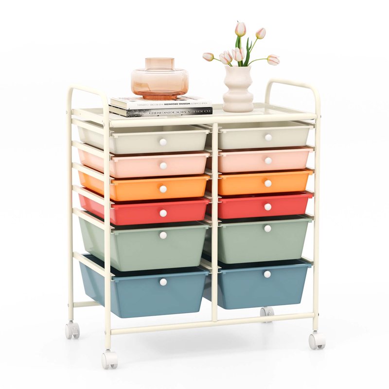 12-Drawer Rolling Storage Cart with Plastic Drawers for Home & Office Organization