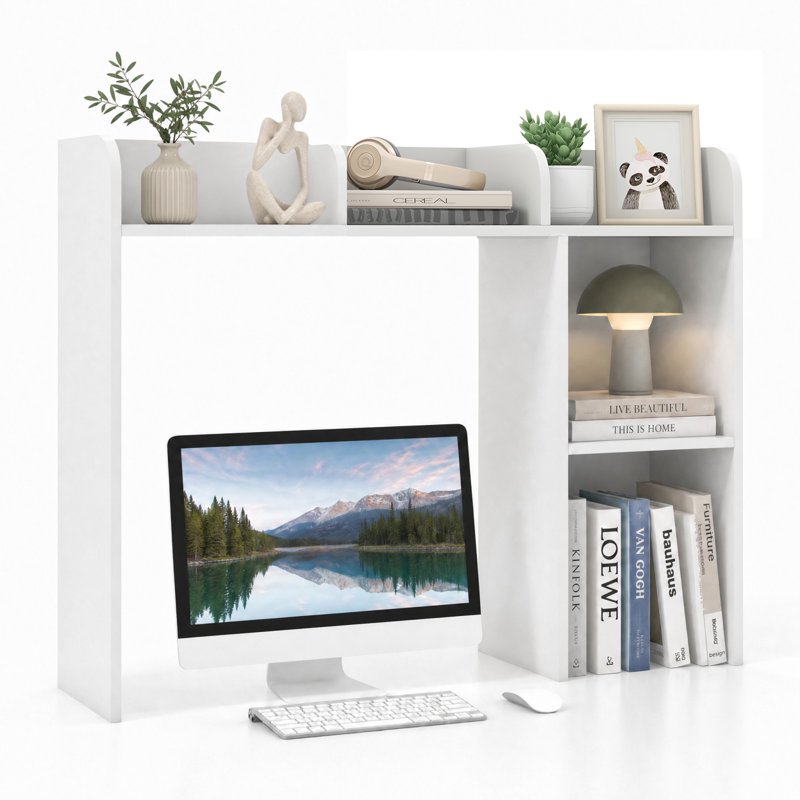 3-Shelf Modern Desk Bookcase with Open Compartments - White, 29 inches