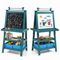 3-in-1 Kids Wooden Art Easel with Whiteboard & Chalkboard - Blue