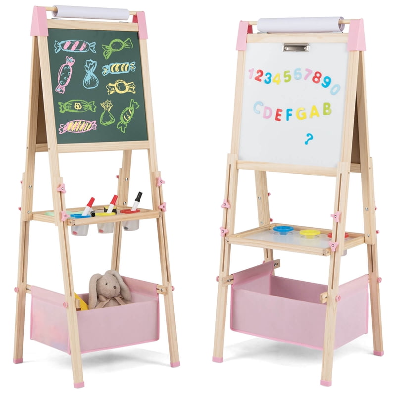 Kids 3-in-1 Wooden Art Easel with Magnetic Whiteboard & Chalkboard Pink
