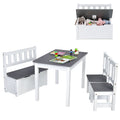 Kids Wooden Activity Table & Chairs Set with Storage Bench - Gray