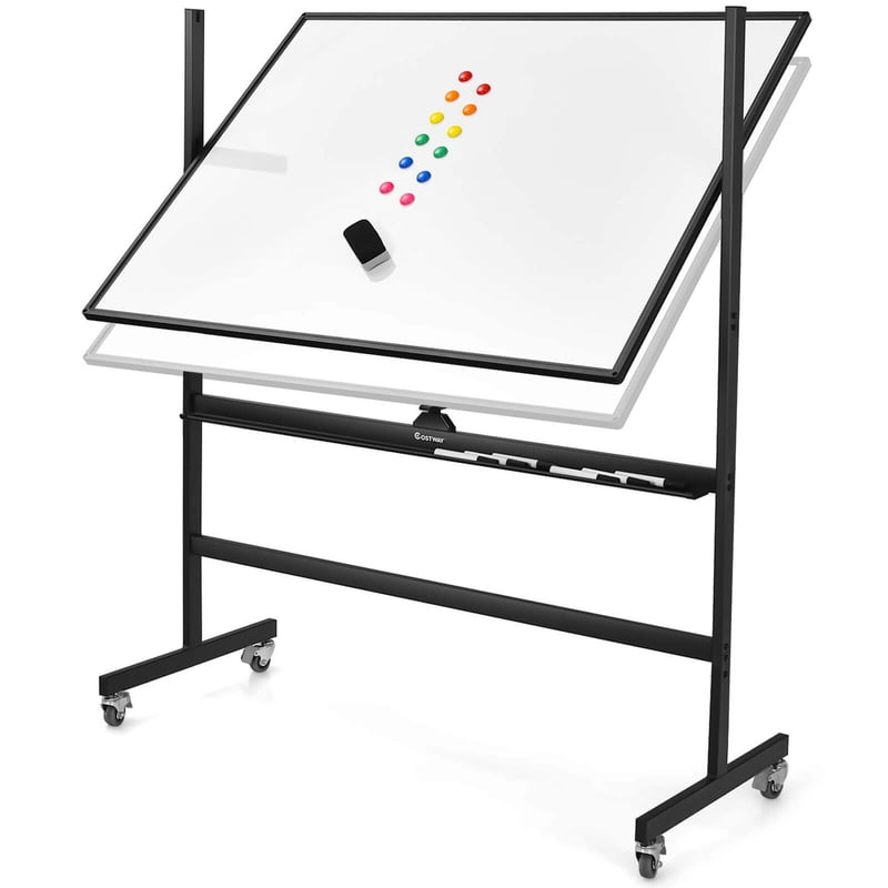 48x36 Inch Mobile Magnetic Reversible Whiteboard Adjustable Height
