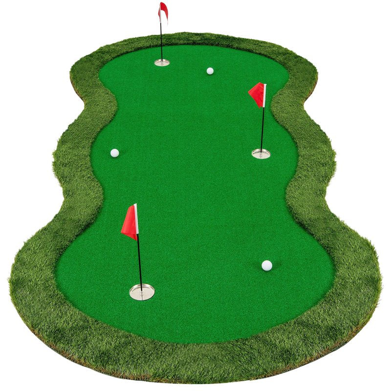 Costway 10 ft x 5 ft Golf Putting Green Mat with 3 Holes, Cups & Balls - Indoor/Outdoor Practice