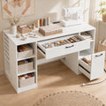 53-Inch Sewing Table with Power Outlets, Storage Drawers & Removable Shelves - White