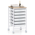 6-Drawer Rolling Storage Cart with Wooden Top and Lockable Wheels for Office or Home Organization