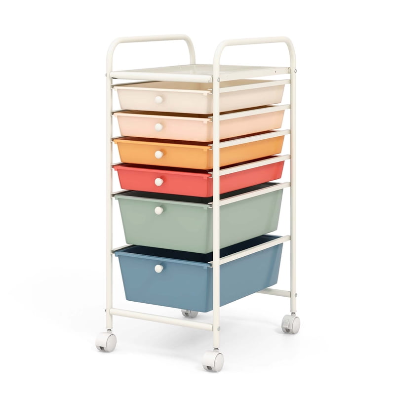 6-Drawer Rolling Storage Cart with Mesh Shelf for Office & Craft Supplies - White