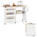 Folding Sewing Table with Storage Bins & Charging Station - Portable Craft Desk