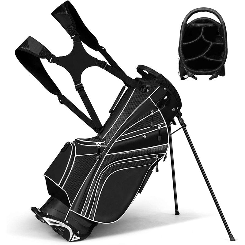 Costway Golf Stand Bag with 6-Way Divider - Black, 8 Pockets, Lightweight Carry