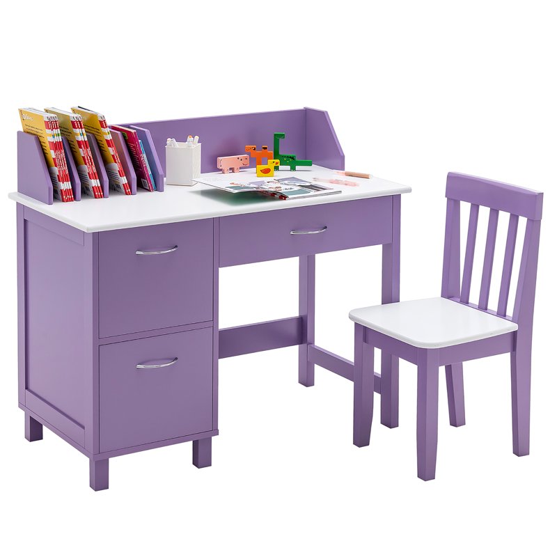 Kids Wooden Study Desk & Chair Set with Storage Drawer - Suitable for Ages 3-8