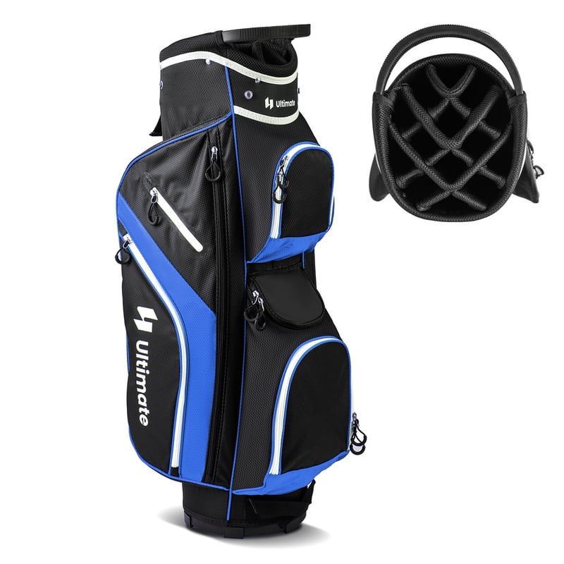 Costway Blue 14-Way Golf Cart Bag with 9 Pockets, Rain Hood & Cooler