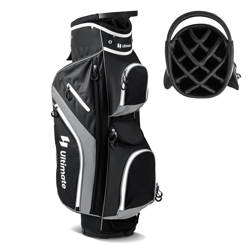 Costway 14-Way Top Golf Cart Bag with 9 Pockets, Rain Hood & Cooler — Grey