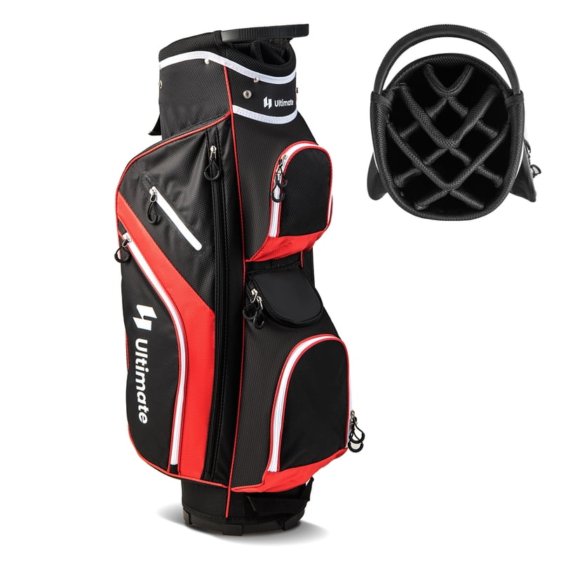 Costway Red 14-Way Top Golf Cart Bag with 9 Pockets & Rain Hood - Lightweight