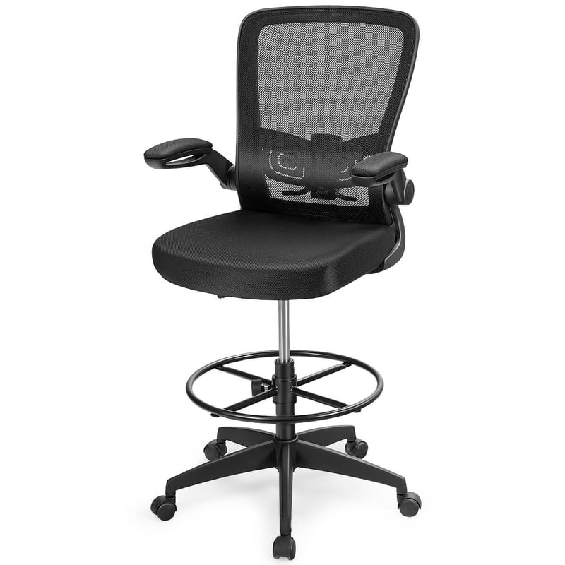 Adjustable Height Office Chair with Lumbar Support and Flip-Up Arms