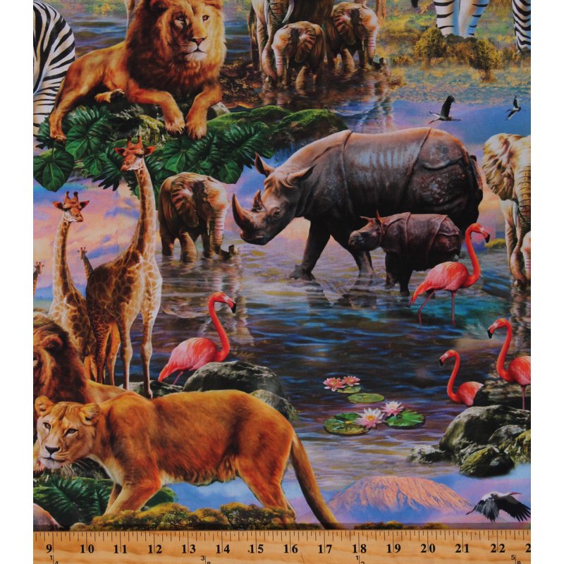African Safari Cotton Fabric by the Yard - Multicolor Animal Print