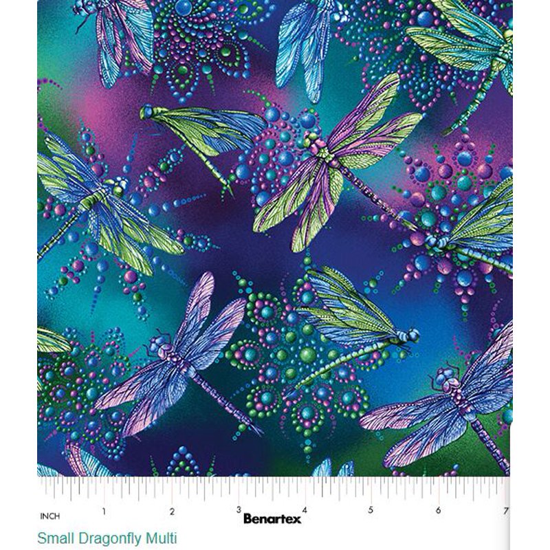 Multicolor Cotton Fabric Print - Dragonfly Wings Pattern by the Yard