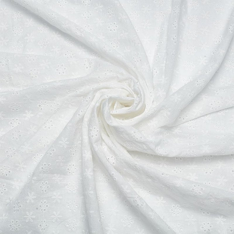 Cotton Embroidered Lace Fabric for Sewing and Decoration, White, 130-153cm Wide