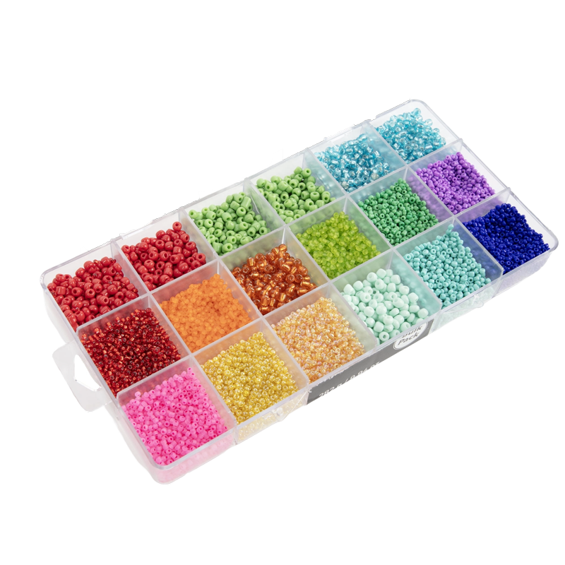Bright Rainbow Glass Seed Bead Bulk Pack for Jewelry Making - 10,000 Pieces