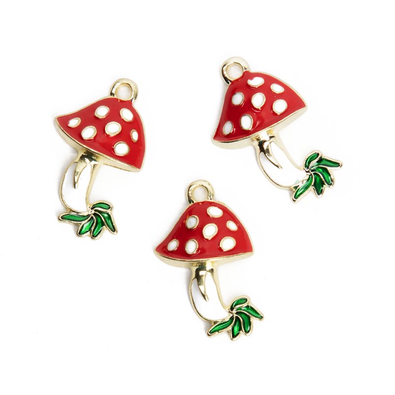 3Pcs Unisex Enamel Mushroom Charms for Jewelry Making & Accessories