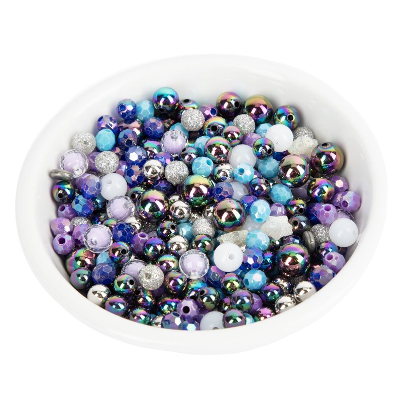 Galaxy Bead Mix for Jewelry Making - Black, Purple, Silver Acrylic, 145g, 500 Pieces