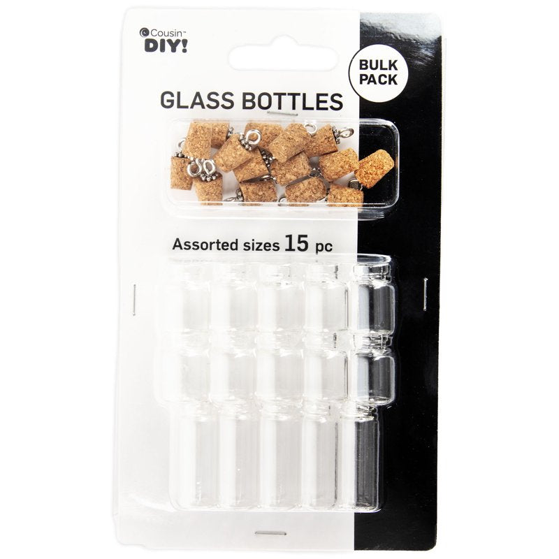 Mini Glass Bottle Charm Set for Jewelry Making - 15 Pieces, Unisex Craft Kit