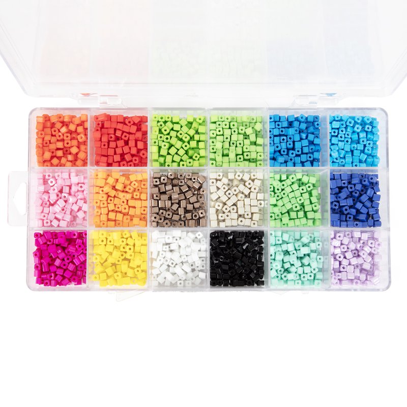 Rainbow Square Glass Seed Bead Assortment with Storage Case - 2000 Pieces, Jewelry Crafts