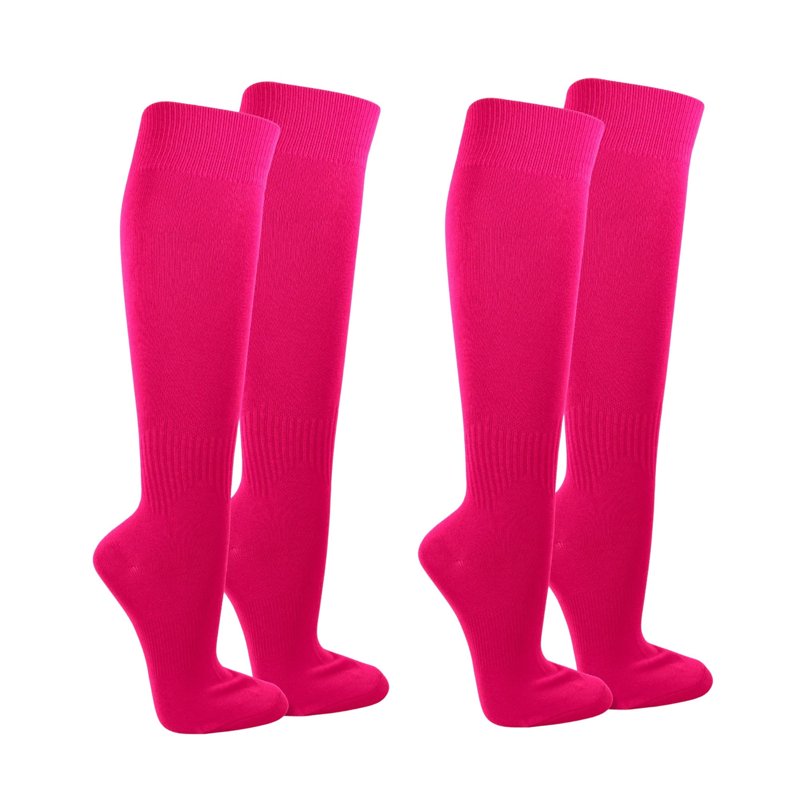 Couver Unisex Soccer Knee High Athletic Socks - 2 Pairs, Neon Pink (Variation: Neon Pink, L)