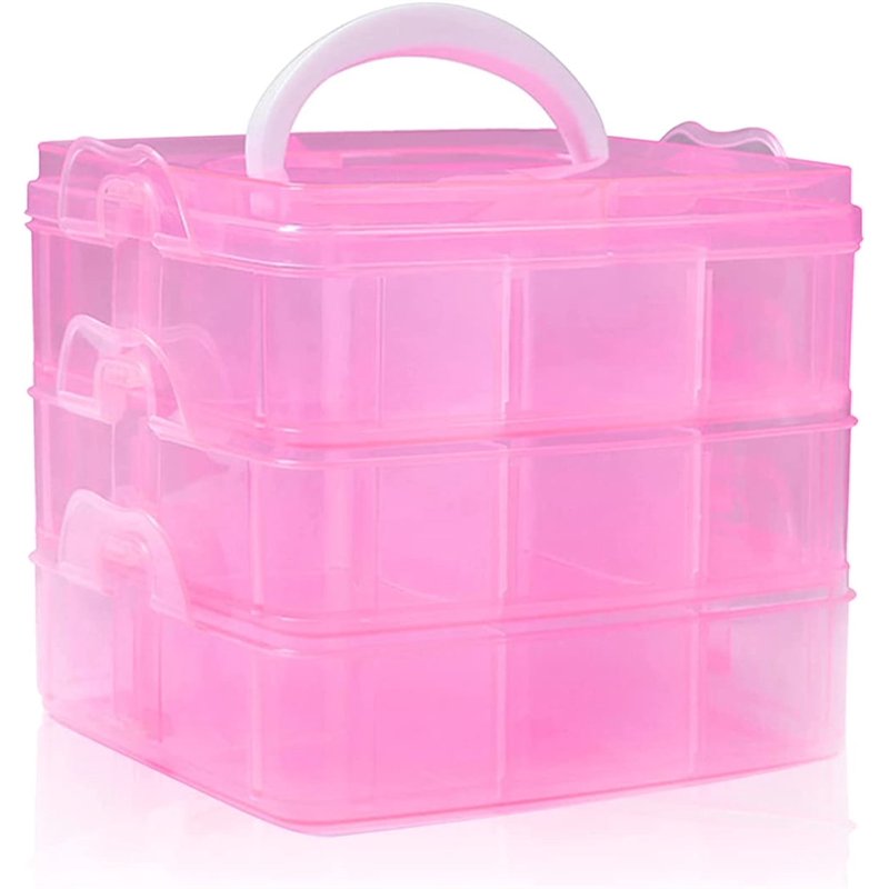 3-Tier Plastic Craft Storage Organizer with Adjustable Dividers for Art Supplies