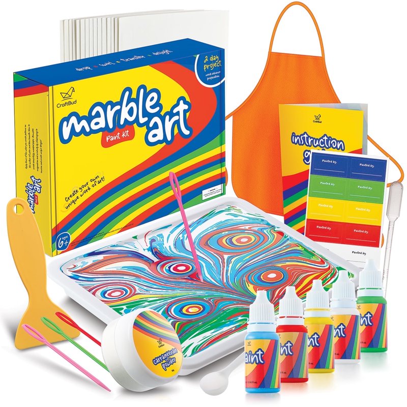 Kids Marbling Art Kit with Water Paints, Guide & Accessories — Creative Craft Supplies for Ages 8-12