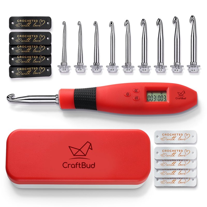 Digital Crochet Hook Set with Lighted Counters and Accessories - 23 Pieces