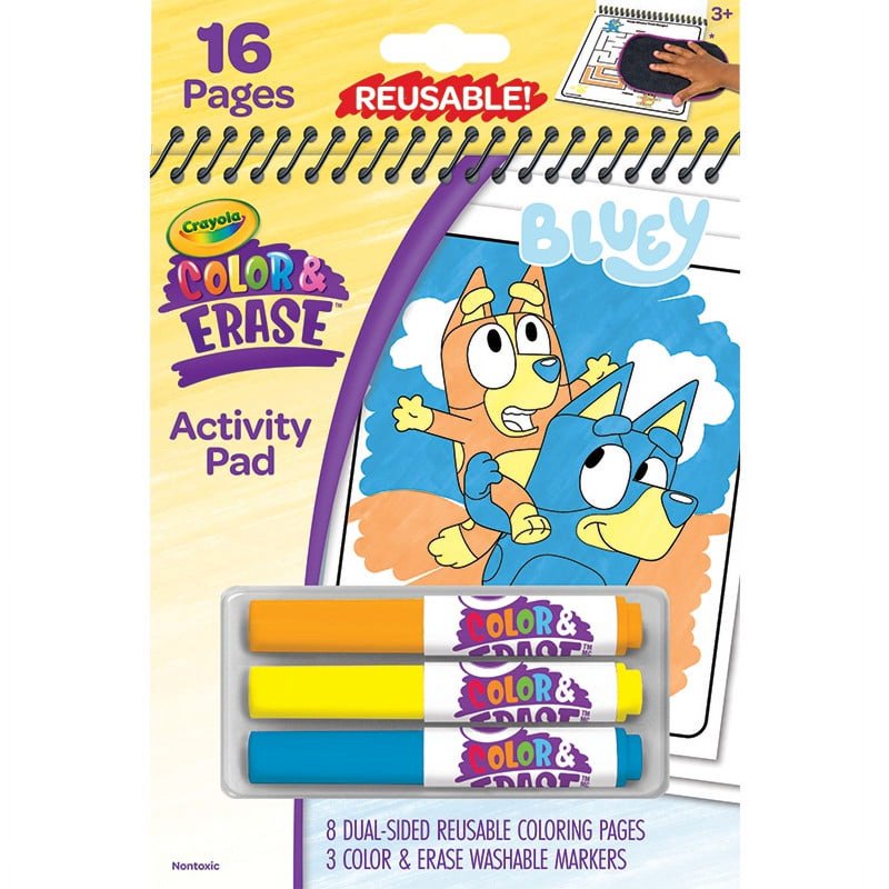 Reusable Coloring Activity Pad for Kids - Bluey & Paw Patrol Characters, 8 Dual-Sided Pages, Washable Markers