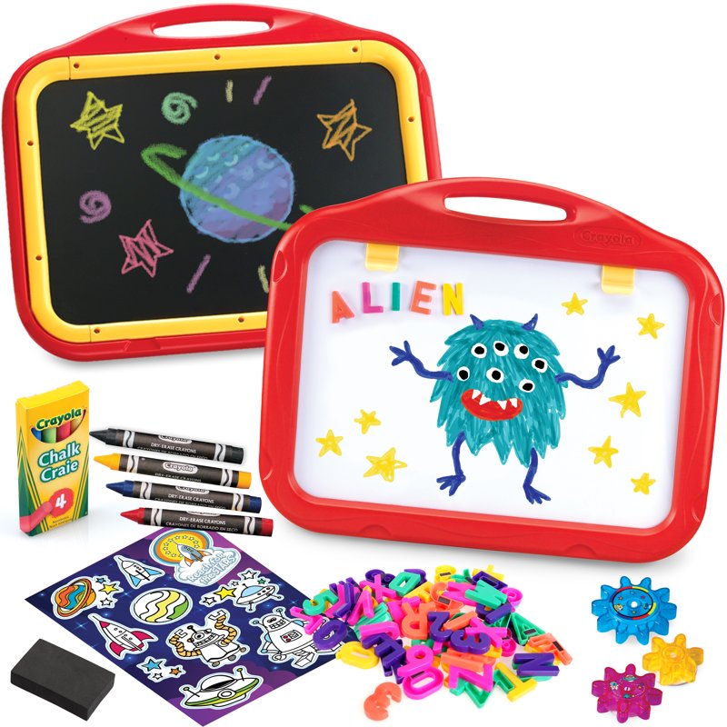 Magnetic Double-Sided Chalkboard and Dry-Erase Board with 77 Accessories for Kids