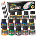 Leather & Shoe Paint Kit with Metallic Pearl Colors, Brush Set & Deglazer - Custom Shoe & Leather Art
