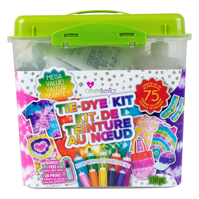 Tie Dye Kit with Glitter Spray - 75 Projects Fabric Dye Set for T-shirts and More
