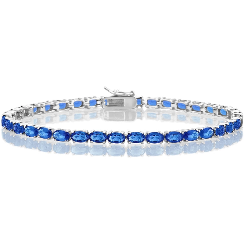 Blue Sapphire Sterling Silver Tennis Bracelet 7.5 Inch Jewelry Gift